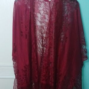 Elegant Burgundy Lace Kimono